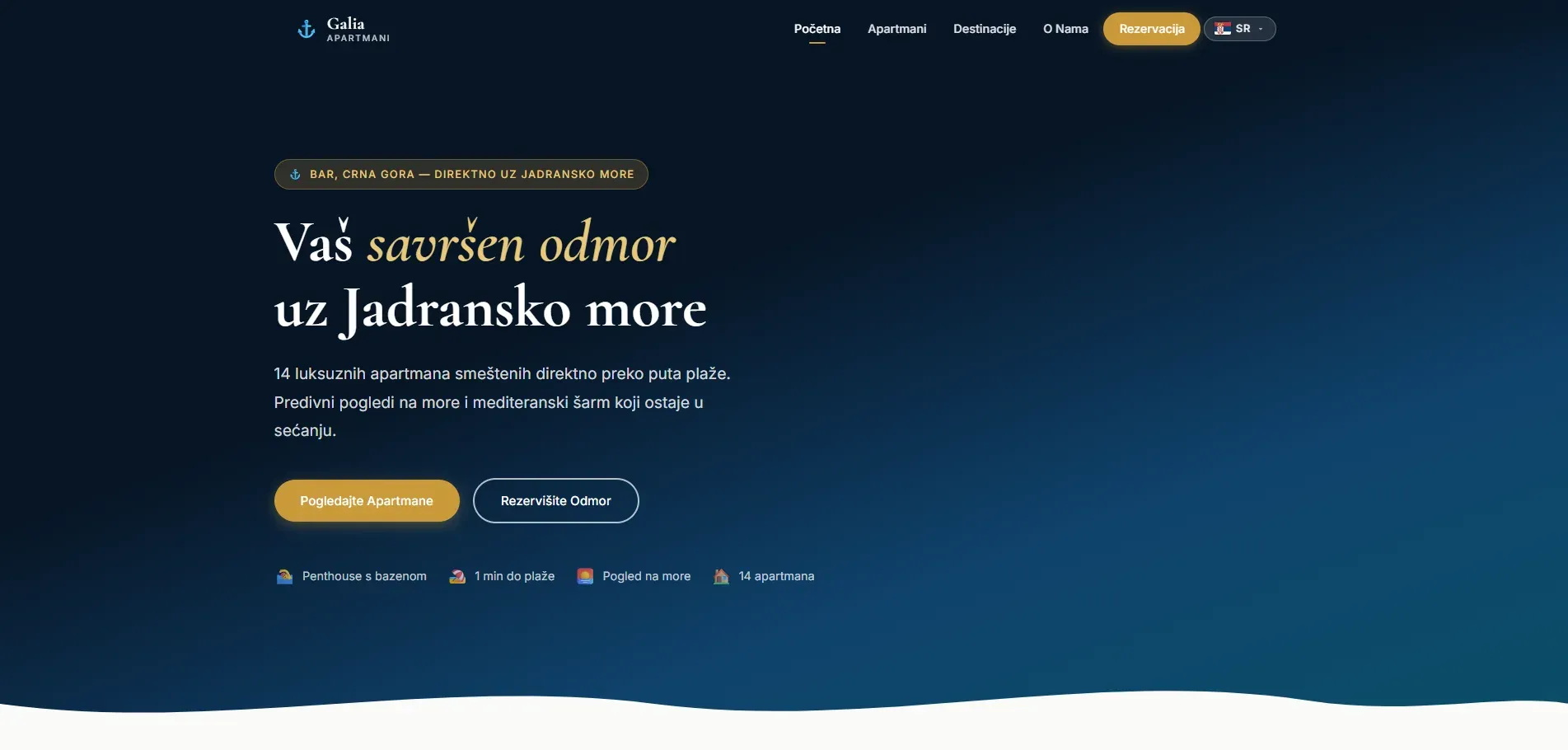 Naslovna strana sajta Galia Apartmani