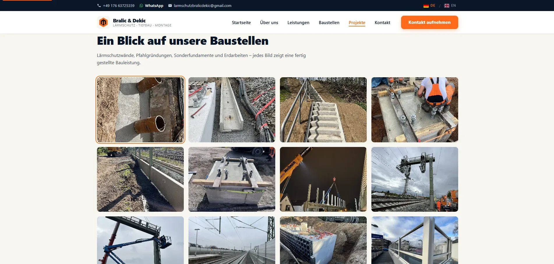 Overview of completed construction sites with photographs