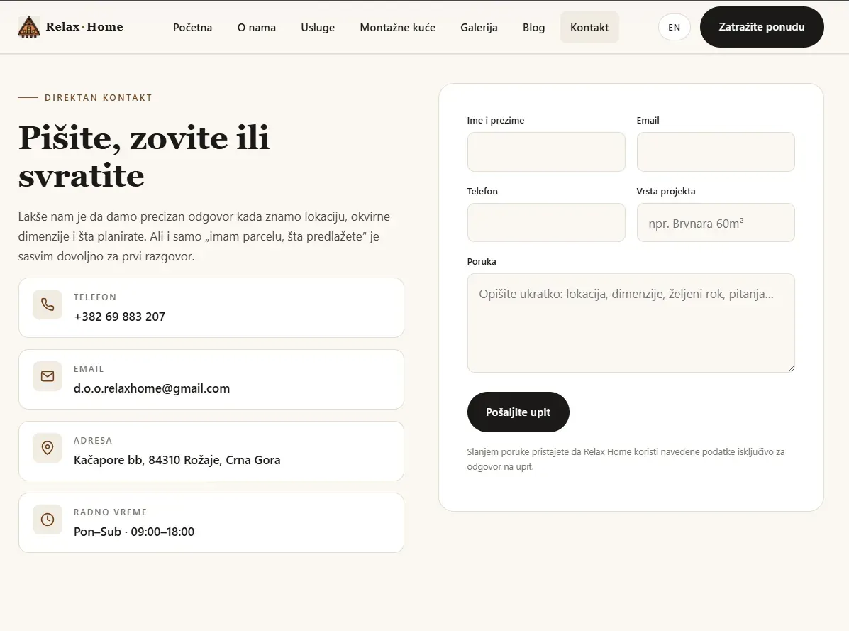 Kontakt strana sa zahtevom za ponudu