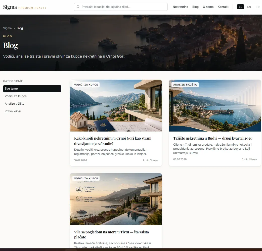 Blog with categories for buyer guides, market analysis and the legal framework