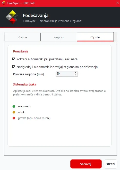 General settings — start with Windows and monitoring of regional settings
