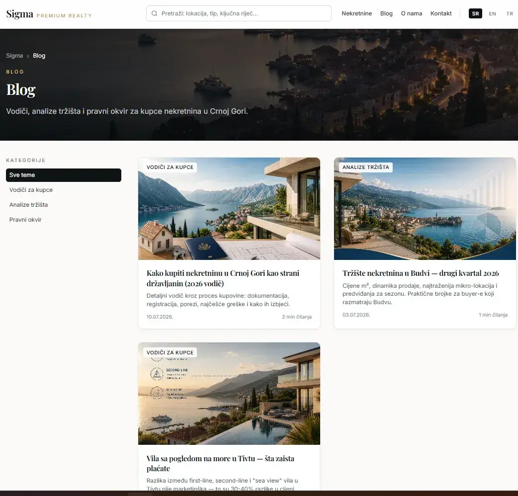 Blog with categories for buyer guides, market analysis and the legal framework