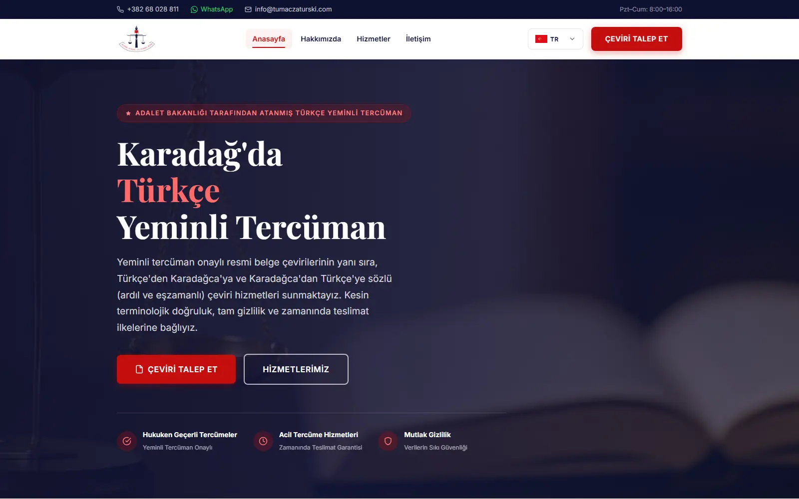 Turska verzija naslovne strane: Karadağ'da Türkçe Yeminli Tercüman